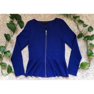 Royal Blue Zip-Up Cardigan Sweater